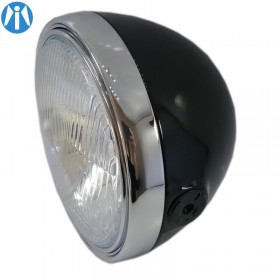 Optique de phare British noir cerclage chrome 7"