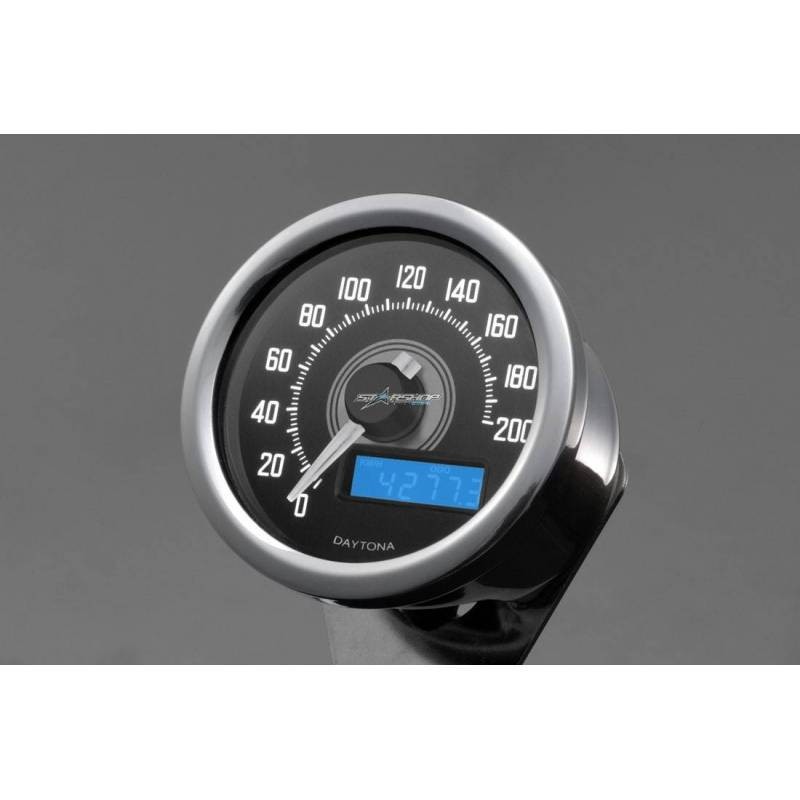 Compteur de vitesse moto Daytona Velona 200 Km/h inox 60 mm Compteur de vitesse moto Daytona Velona 200 Km/h inox 60 mm