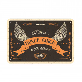 Plaque Métallqiue Garage: BIKER CHICK WITH CLASS OXFORD